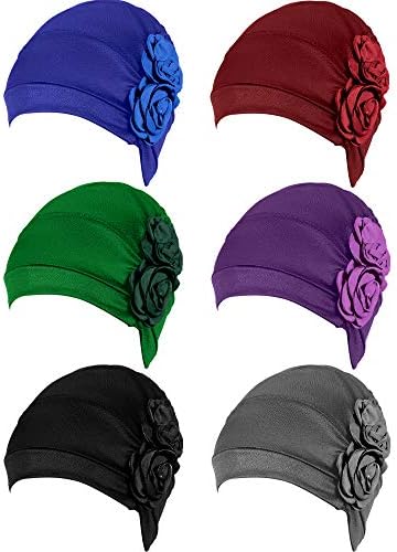 6 חתיכות נשים טורבן פרח כובעי בציר כפת מטפחת אלסטי כיסוי ראש כובע