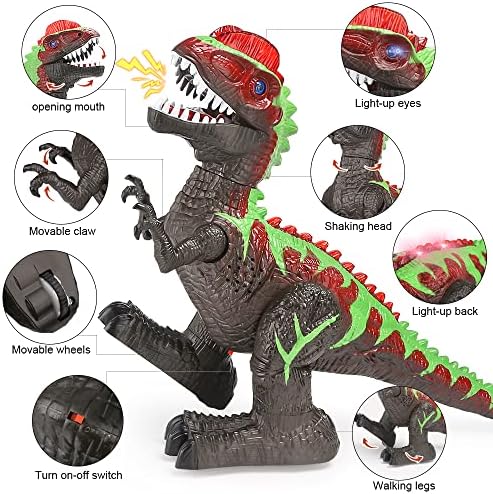 דינורון שלט רחוק דינוזאור צעצוע לבנים 4-7, חשמלי מציאותי רקס טי-רקס עם אורות וצלילים, דינוזאורים