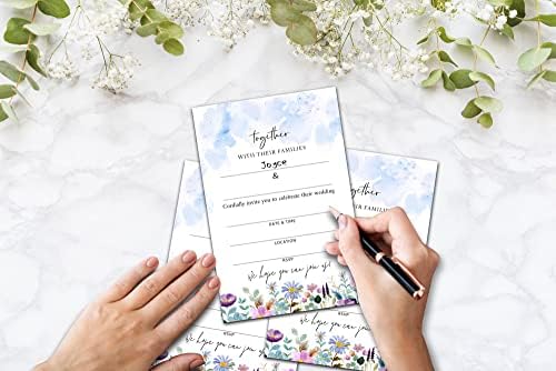 כרטיסי הזמנה לחתונה עם מעטפות - פרחי בר בצבעי מים ממלאים את כרטיסי מקלחת הכלות הריקה, מסיבות וקבלות