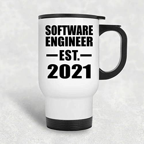Designsify מהנדס תוכנה הוקמה EST. 2021, ספל נסיעות לבן 14oz כוס מבודד מפלדת אל חלד, מתנות ליום