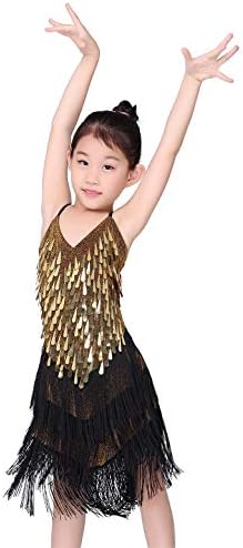 ילדות חינם לילדים נצנצים מחצית חילול מודרנית שמלת ריקוד ג'אז מודרנית עם חצאית ציצית טנגו לטיני
