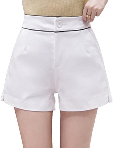 Jeshifangjiusu מותניים גבוהים לנשים קו מכנסי קיץ כפתור קיץ קדמי מכנסיים קצרים רגל רחבה מכנסי שמלת ברמודה מזדמנים