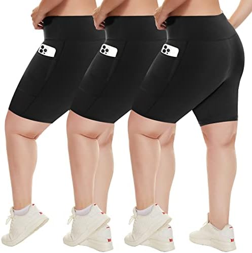 הלטפרו 3 מארז מכנסי אופנוענים במידות גדולות עם כיסים לנשים-8& 34; מכנסי אופניים אתלטיים סטרץ ' בגזרה גבוהה