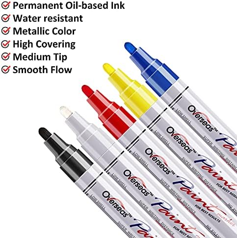 עטים של סמן צבע - 5 צבעים סמני צבע מבוססי שמן קבוע, קצה בינוני, סמן צבע מגוון יבש ועמיד למים למים