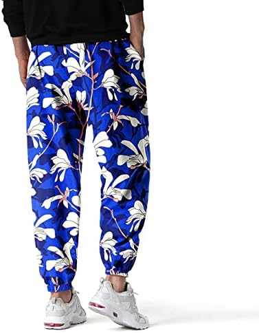 מכנסי דפוס פרחים של גברים מכנסיים עם כיסים עמוקים מכנסי טרנינג רופפים מתאימים למכנסי אימוני אימון