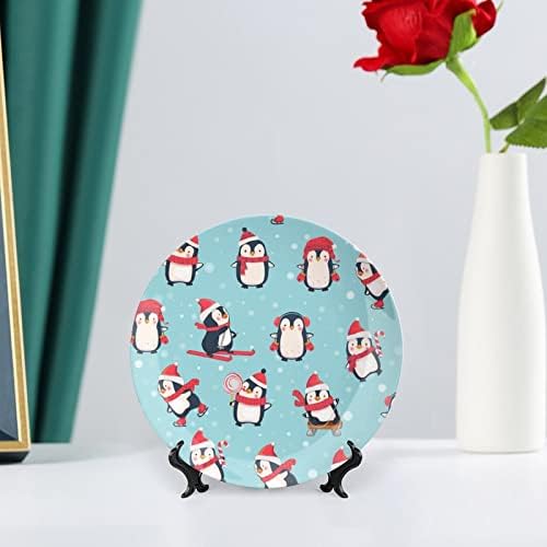 פינגווינים חמודים צלחות דקורטיביות לוחות קרמיקה עגולים עם עמדת תצוגה לעיצוב חתונה במשרד הביתי