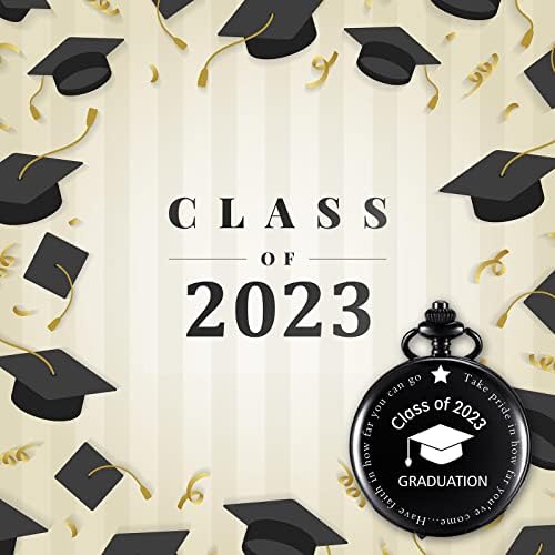 מתנת סיום מכללת היקרר לבוגרי כיתת 2023 חקוק שעון כיס עם תיבת אחסון אספקת מסיבת סיום, שחור