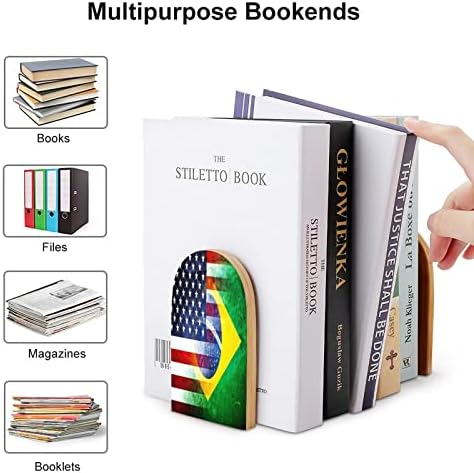 בציר ארהב וברזיל דגל מודפס עץ ספר מסתיים ללא החלקה דקור סוף ספרים קטן עבור משרד בית 1 זוג