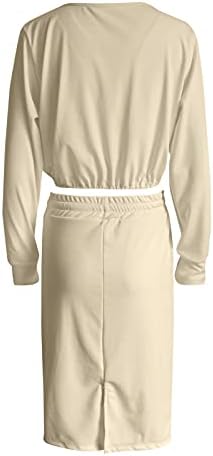 שמלה מזדמנת של O-Neck+גרביים תלבושת תלבושת נשים שרוול סט מוצק ארוך 2 פלוס מכנסיים בגודל חליפות לנשים סקסיות