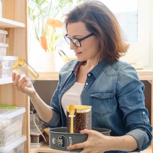 6 יחידות מיכל קפה אחסון מזון צנצנות זכוכית בורוסיליקט אטומות עם מכסי במבוק וכפות מיכל סוכר מרובע למטבח