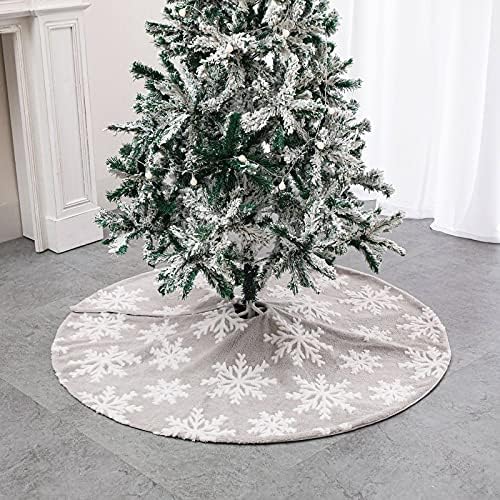 חצאיות עץ חג המולד של Huijie - קישוט מסיבת חג המולד אפור קטיפה ג'קארד דפוס שלג חצאית עץ, סידור