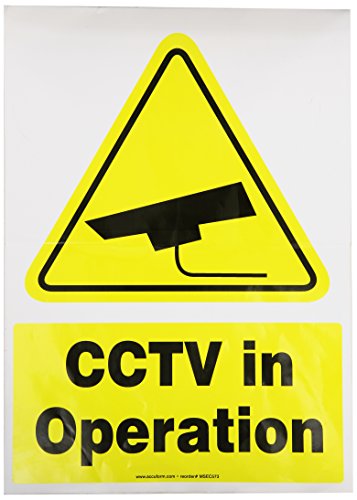 Accuform MSEC573VS דבק דבק שלט בטיחות ויניל, אגדה CCTV בפעולה עם גרפיקה, 14 אורך x 10 רוחב x 0.004 עובי, צהוב/שחור