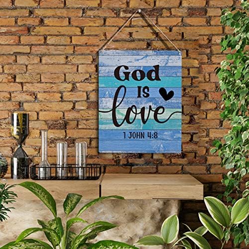 אמנות קיר מעוררת השראה אלוהים היא אהבה 1 ג'ון 4: 8 שלט תליה מעץ עיצוב כפרי בית חווה כפרי משרד כפרי דתי