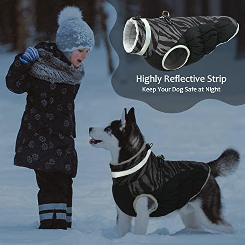 מעיל חורף של כלב חמים של Lelepet, מעיל כלבים רוכסן רוכסן עם רתמה, מעיל שלג מעיל מזג אוויר קר אטום לרוח לכלבים