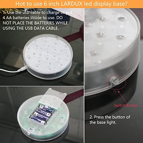 בסיס תאורת LED LARDUX - תצוגה עגולה 6 אינץ 'עגולה צלחת עמדת אור שטוחה עבור קוביית גביש קוביית זכוכית