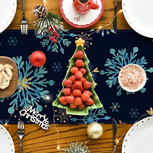 ארטואיד מצב כחול פתיתי שלג משושה חורף שולחן רץ, עונתי חג המולד מטבח אוכל שולחן קישוט עבור חיצוני בית מסיבת