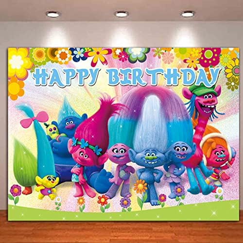 קשת צבעוני פרח טרולים פרג צילום רקע ילדים תינוק מקלחת מסיבת יום הולדת דקור באנר סטודיו אבזרי 5 *
