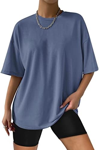 טרנדי מלכת נשים חולצות טי אוברסייז בכושר רופף כותנה צווארון עגול שרוול קצר חולצות קיץ חולצה קז ' ואל 2023