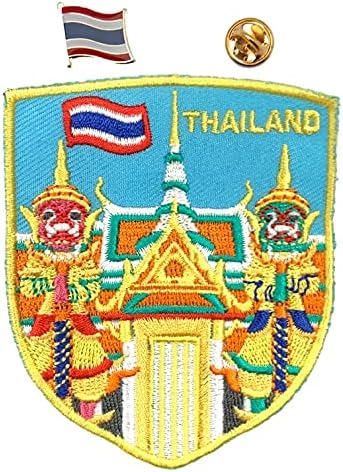 A-one 2 PCS חבילה- WAT PHRA KAEW SHIELD SHIELD סמל+סיכת דש דגל תאילנד, טלאי מקדש תאילנדי, תג בודהיזם, רקמה