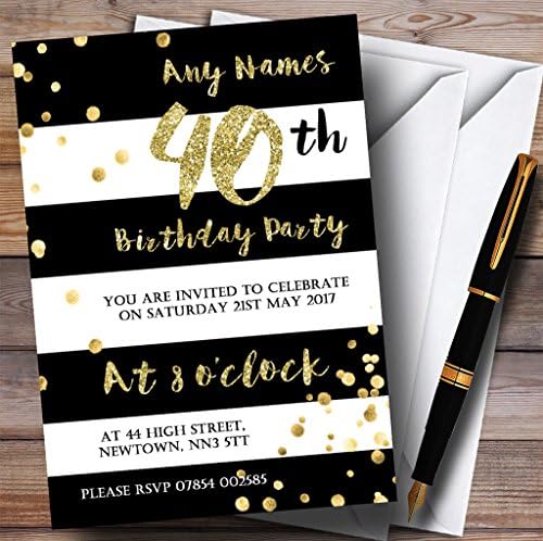 קונפטי זהב פסים שחור -לבן הזמנות למסיבת יום הולדת בהתאמה אישית 40