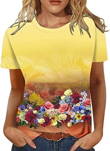 נערות נוער חולצת שרוול קצר סתיו קיץ צוואר טרנדי כותנה כותנה פרחונית גרפית חולצה חולצת חולצה לנשים D2