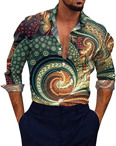 BMISEGM חולצות גברים בקיץ גברים אביב קיץ רופף פלוס גודל כפתור חולצת צווארון פסים הדפסים עליונים